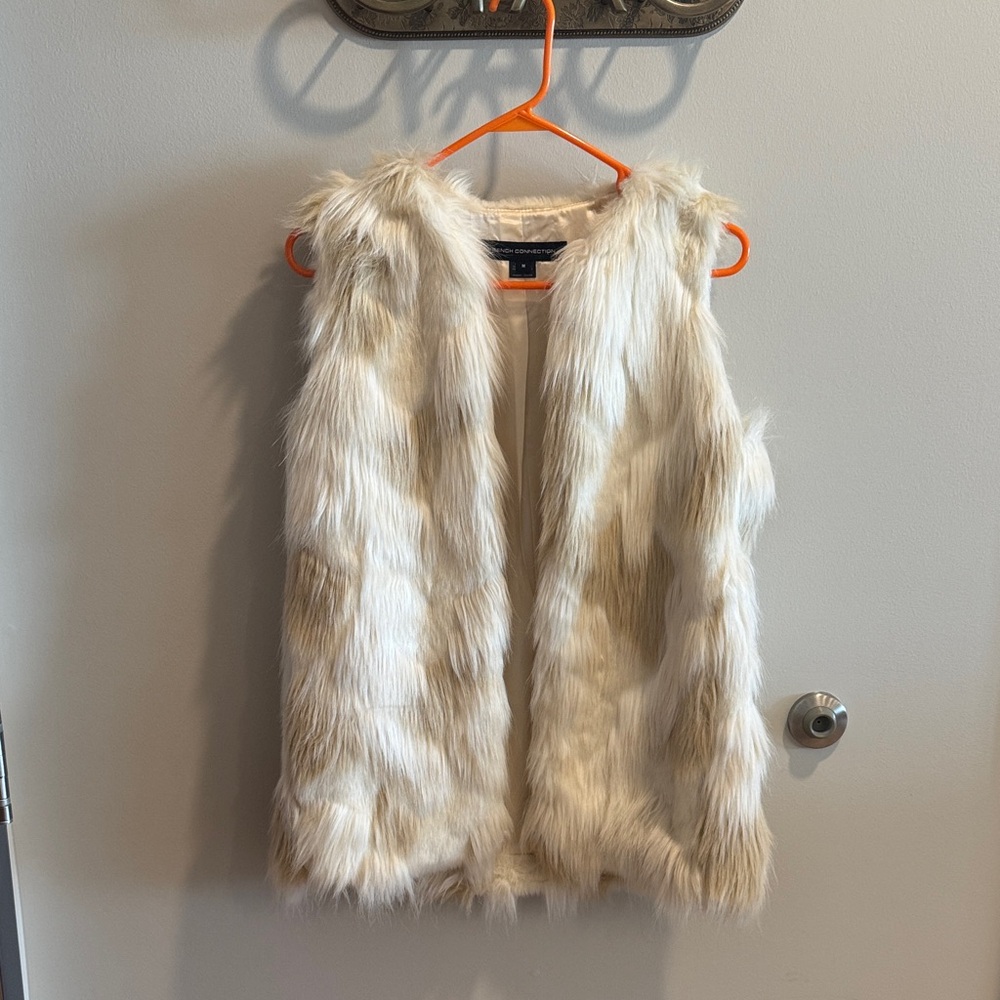 French Connection Faux Fur Vest in Cream